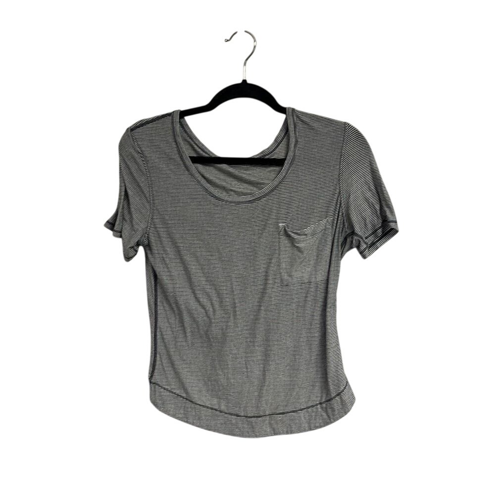 Lululemon Women's Gray Burnout Coal Tonka Stripe Calm Short Sleeve Crop Top XS